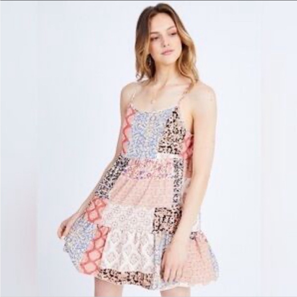 Altar’d State Out To Brunch Dress Sz Small Patchwork Boho Lightweight Floral